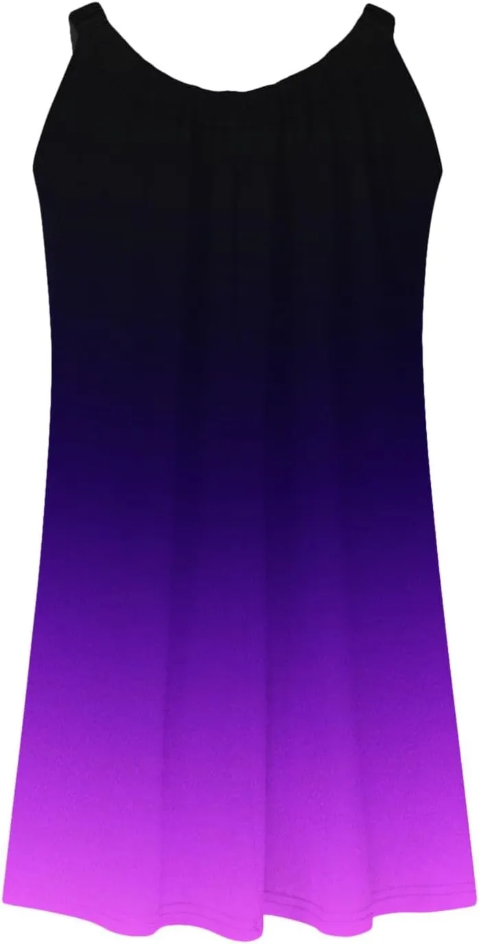 Boho Dresses for Women 2024 Printed Crewneck Sleeveless Sexy Mini Dress Beach Vacation Sundress Flowy Swing Cover Ups
