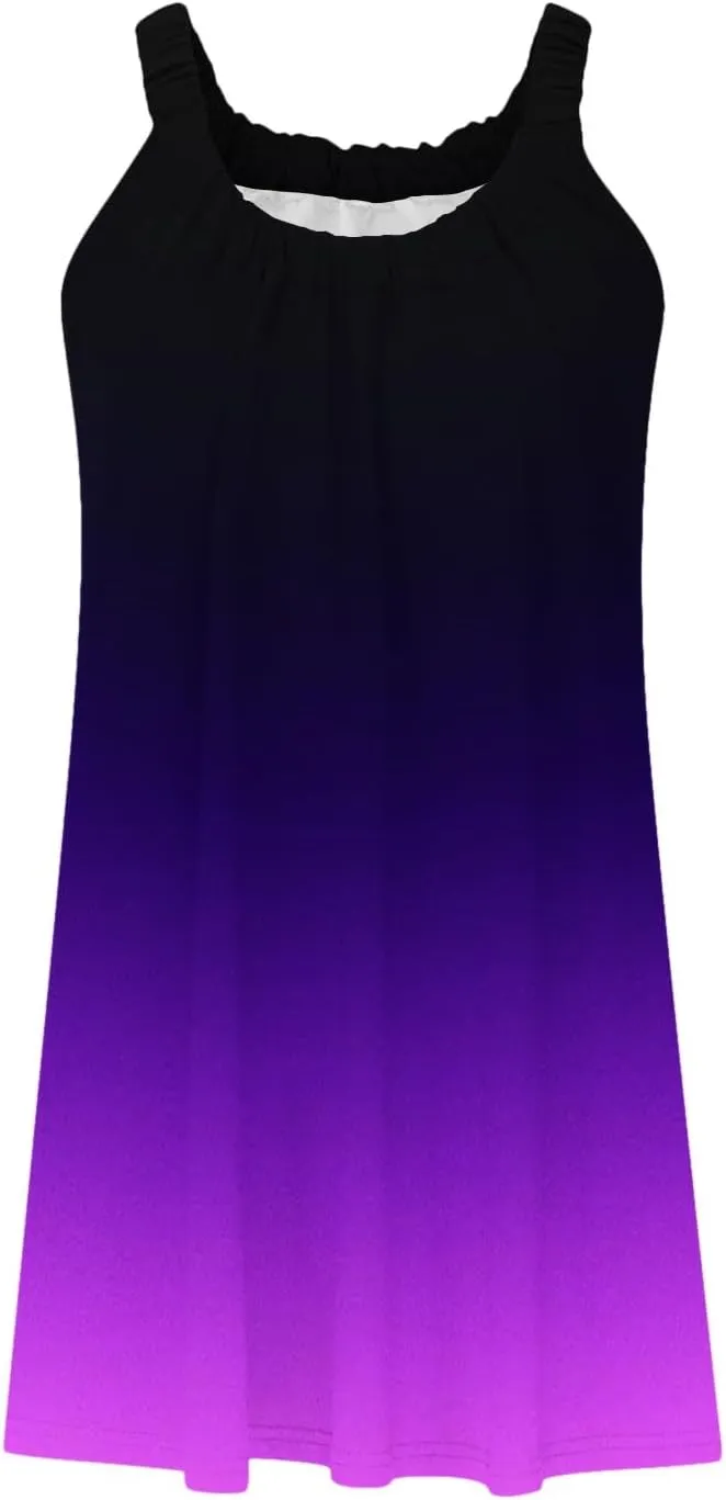Boho Dresses for Women 2024 Printed Crewneck Sleeveless Sexy Mini Dress Beach Vacation Sundress Flowy Swing Cover Ups