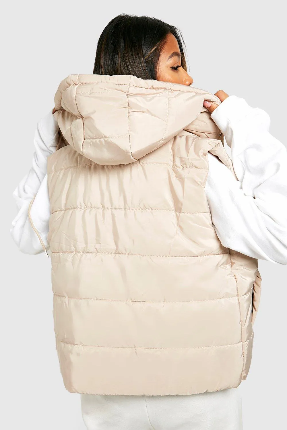 Boohoo Hooded Vest, Beige