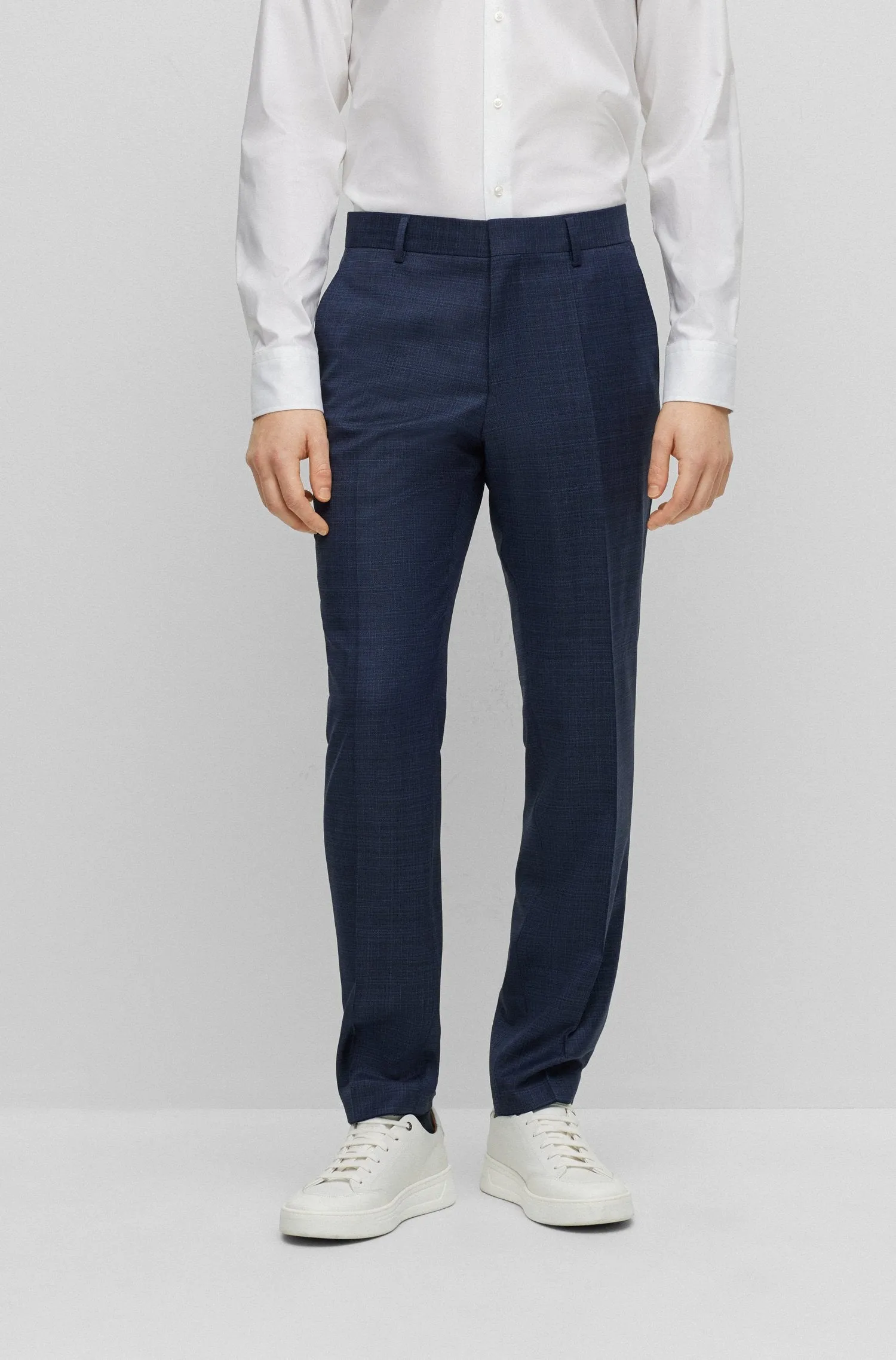 Boss Patterned Stretch Wool Slim-Fit Suit - Navy