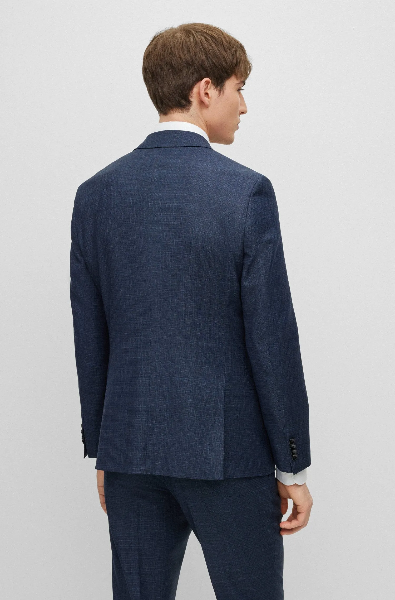 Boss Patterned Stretch Wool Slim-Fit Suit - Navy