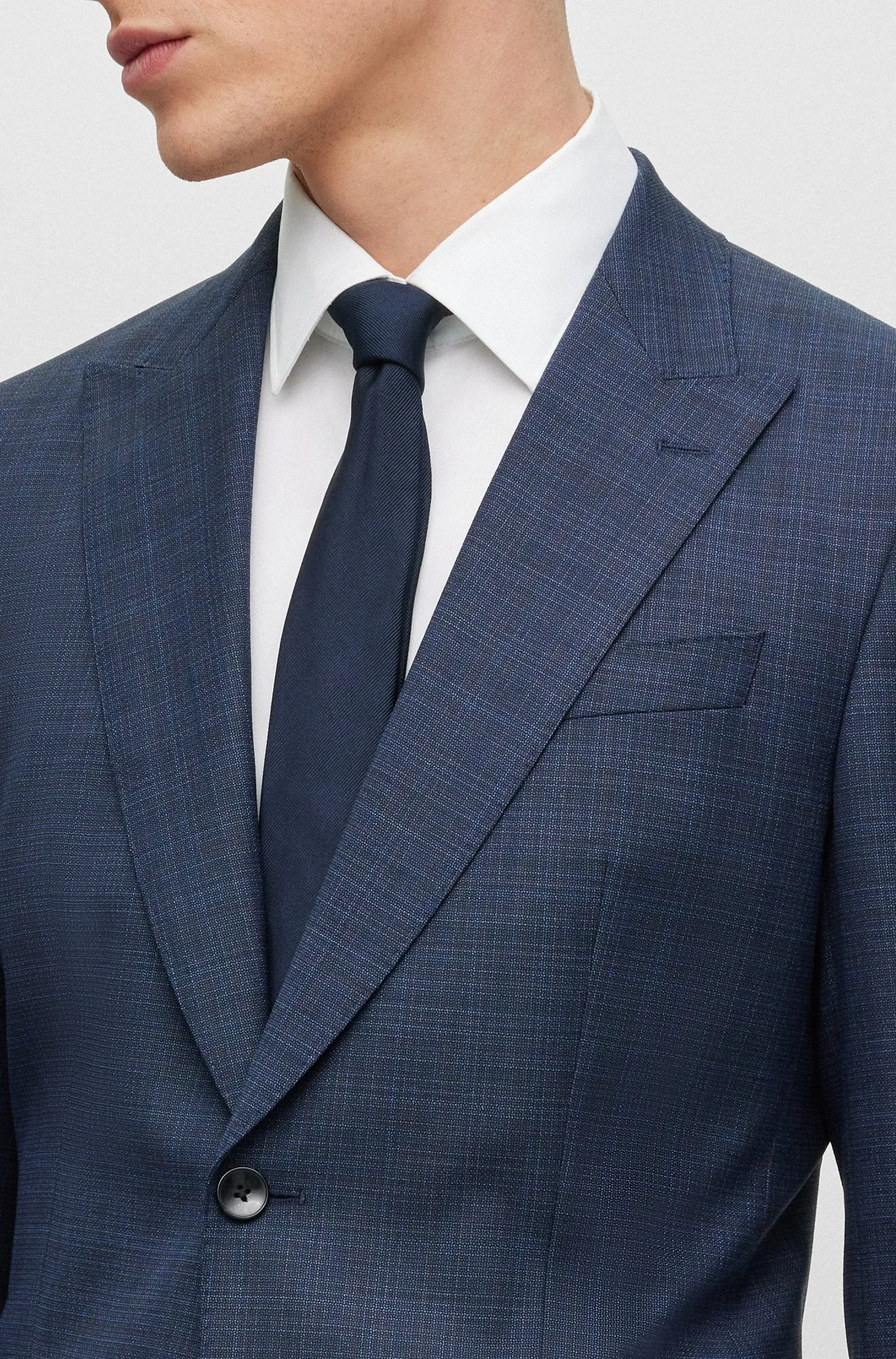 Boss Patterned Stretch Wool Slim-Fit Suit - Navy
