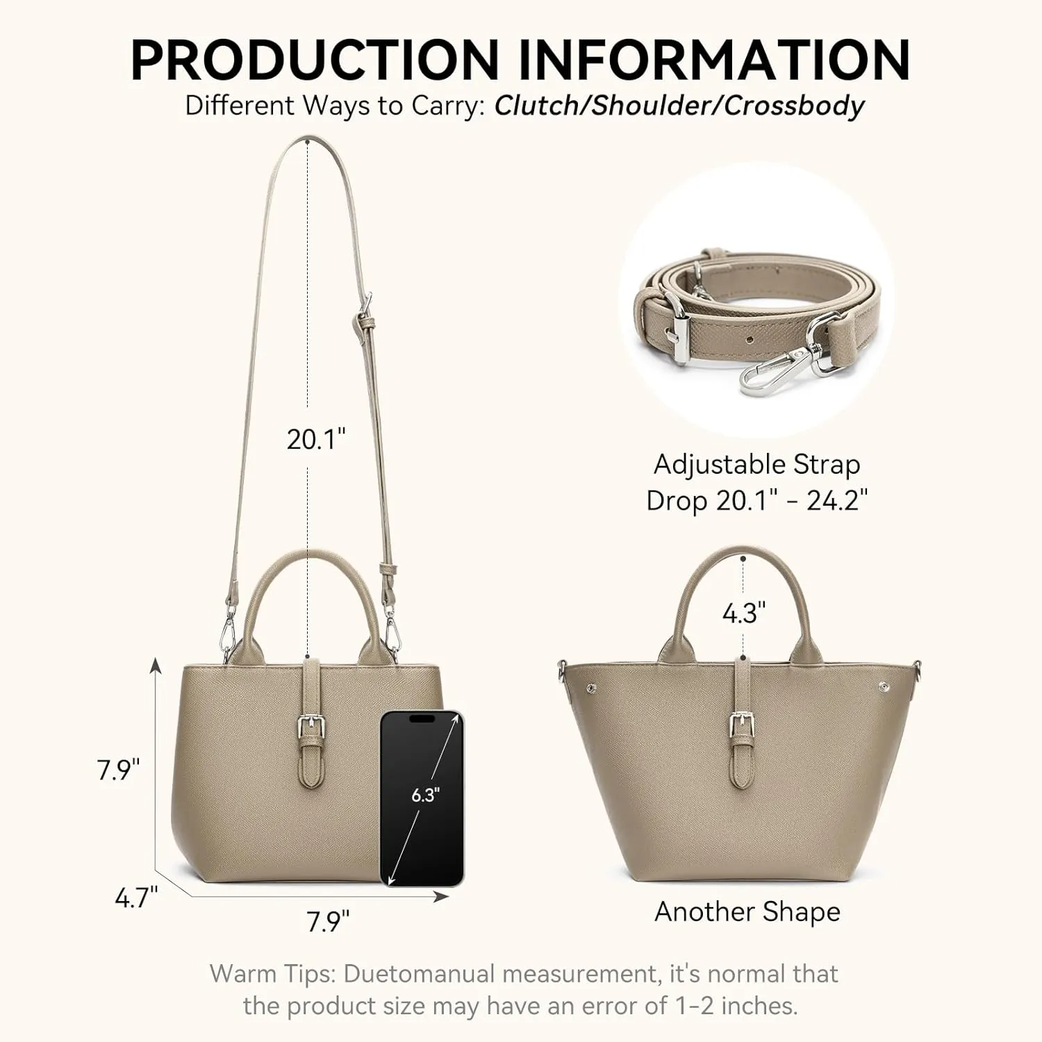 BOSTANTEN Satchel Bag for Women- Adjustable Shape, 3-Way Carry Convertible Vegan Leather Tote for Work Travel