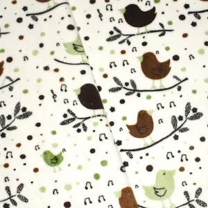 Brown/Green/Multi Singing Bird Printed Fleece Knit Fabric