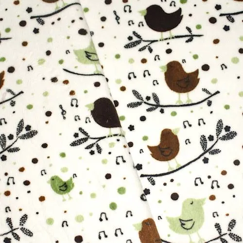 Brown/Green/Multi Singing Bird Printed Fleece Knit Fabric