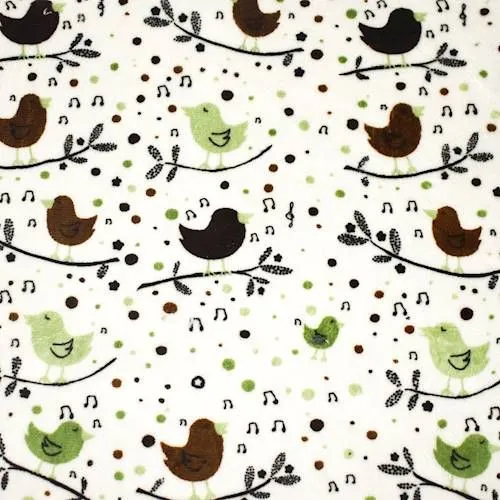 Brown/Green/Multi Singing Bird Printed Fleece Knit Fabric