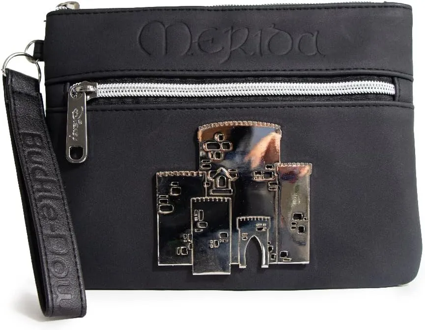 Buckle Down Disney Wallet, Double Pocket Wristlet, Princess Script Debossed, Castle Emblem Silver, Black, Vegan Leather, Brave Merida