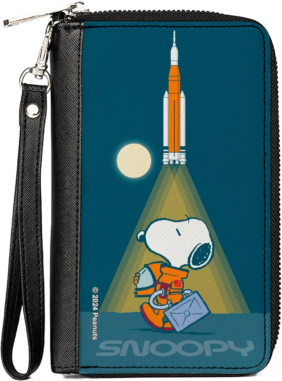 Buckle-Down Peanuts Wallet, Zip Around, Peanuts Astronaut Rocket Launch Snoopy Pose Blues, Vegan Leather