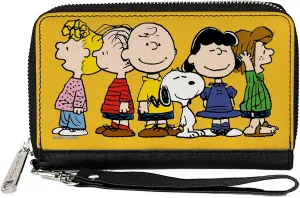 Buckle-Down Peanuts Wallet, Zip Around, Peanuts Gang Close Up Group Pose Golden Yellow, Vegan Leather