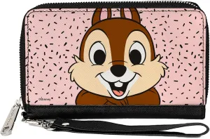 Buckle-Down PU Zip Around Wallet Rectangle Disney Chip n Dale Chip Smiling Pose Sprinkle Pink Black