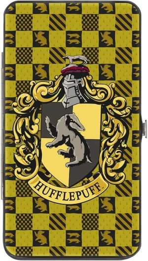 Buckle-Down womens Buckle-down Hinge - Harry Potter Hufflepuff Crest/Heraldry Checkers Golds/Black Wallet, Multicolor, 7 x 4 US