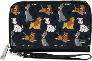 Buckle-Down Women's PU Zip Around Wallet Rectangle-Disney Dogs Collection, 7.5"x4.5"