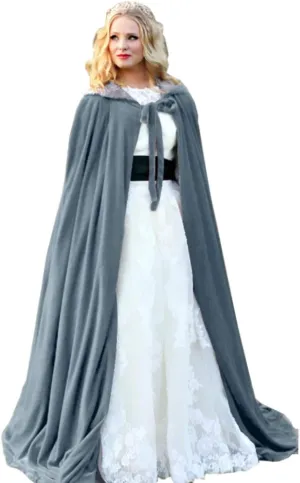 Burgundy Womens Wraps Elegant Velvet Hooded Wedding Cloak Winter Long Cape