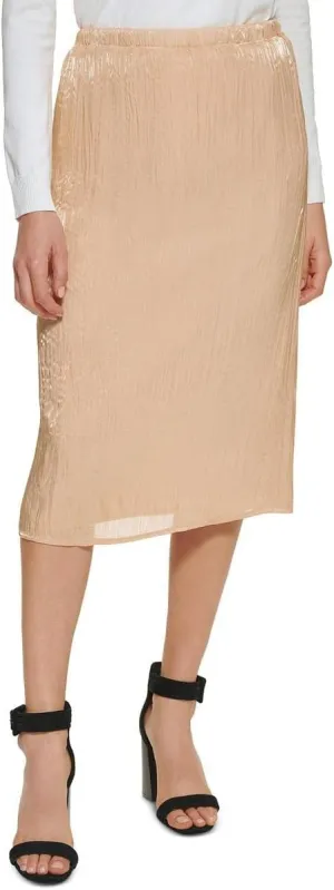 Calvin Klein Womens Crinkle Midi Pleated Skirt