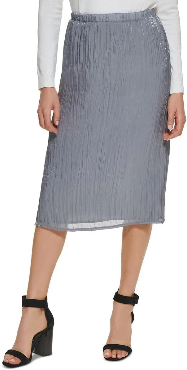 Calvin Klein Womens Crinkle Midi Pleated Skirt