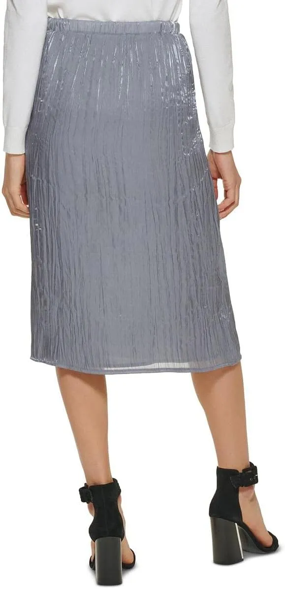 Calvin Klein Womens Crinkle Midi Pleated Skirt