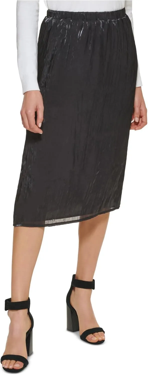 Calvin Klein Womens Crinkle Midi Pleated Skirt