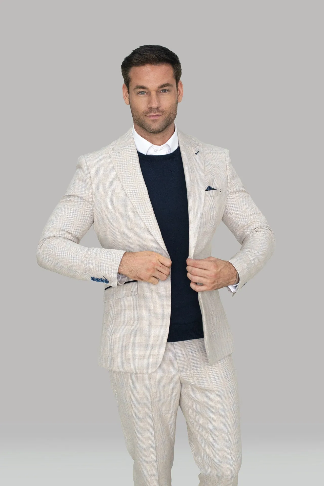 Caridi Slim Fit Beige Check Suit