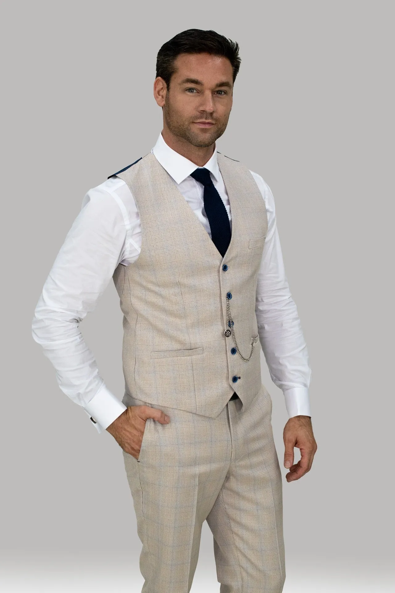 Caridi Slim Fit Beige Check Suit