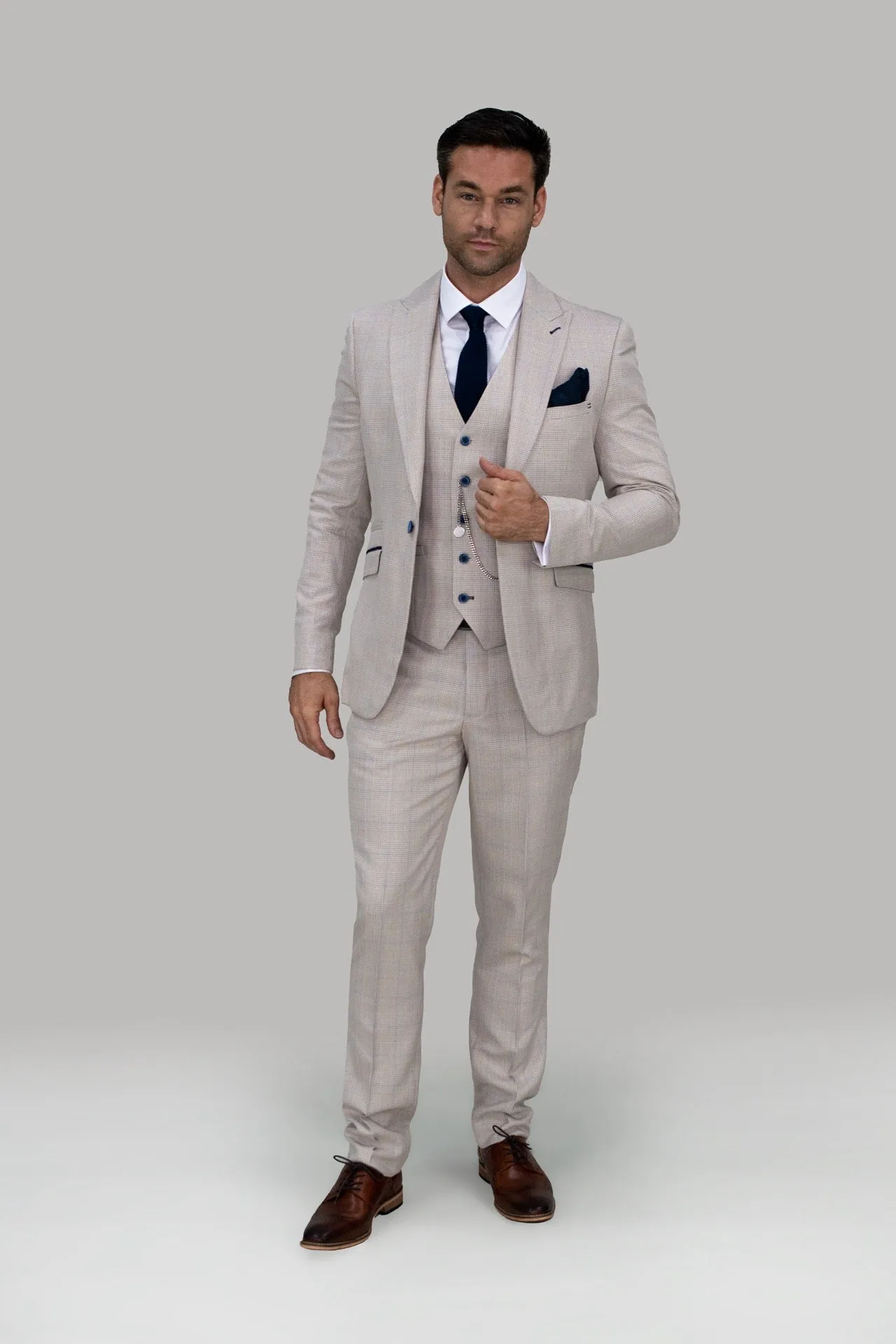 Caridi Slim Fit Beige Check Suit