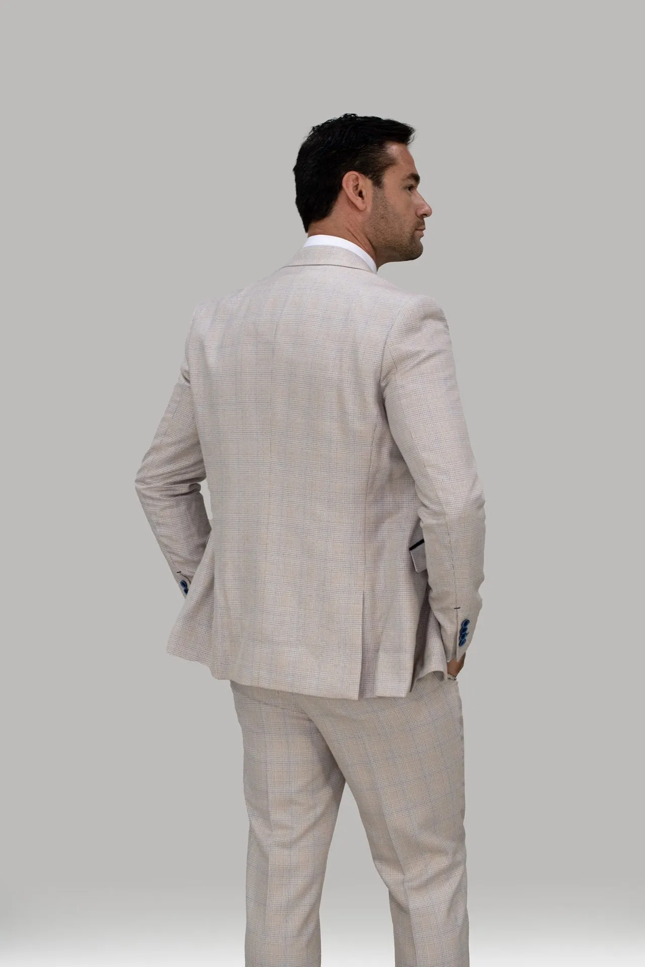 Caridi Slim Fit Beige Check Suit