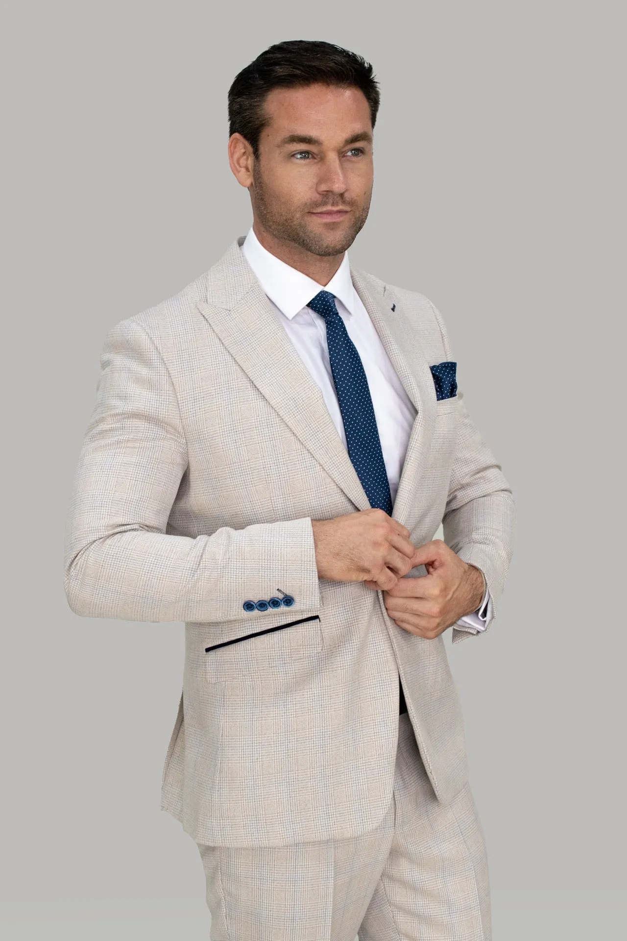 Caridi Slim Fit Beige Check Suit