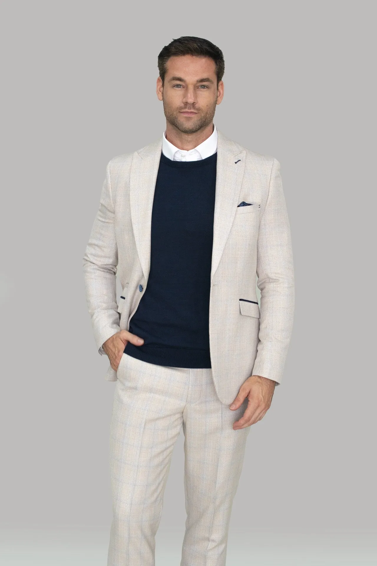 Caridi Slim Fit Beige Check Suit