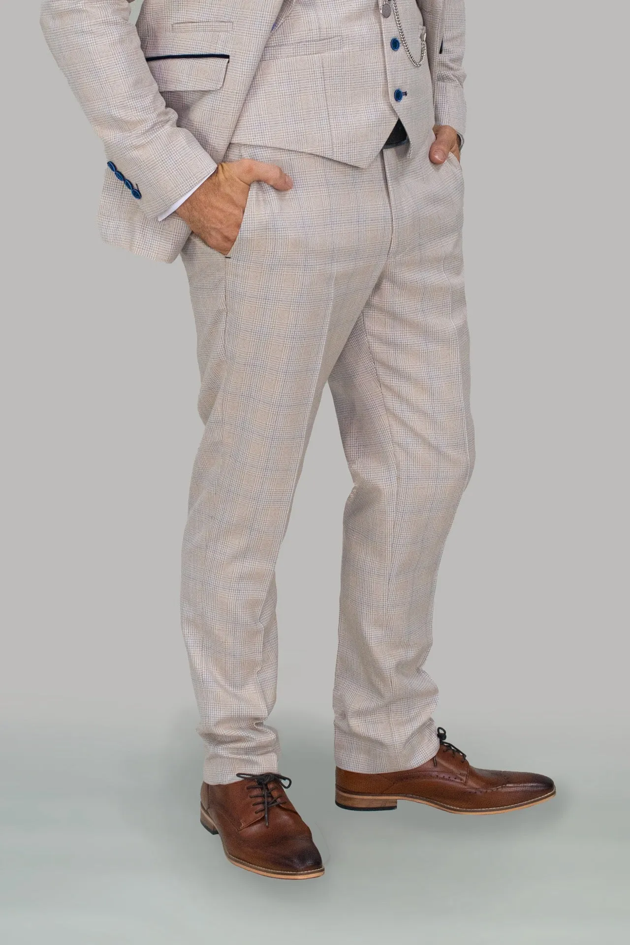 Caridi Slim Fit Beige Check Suit
