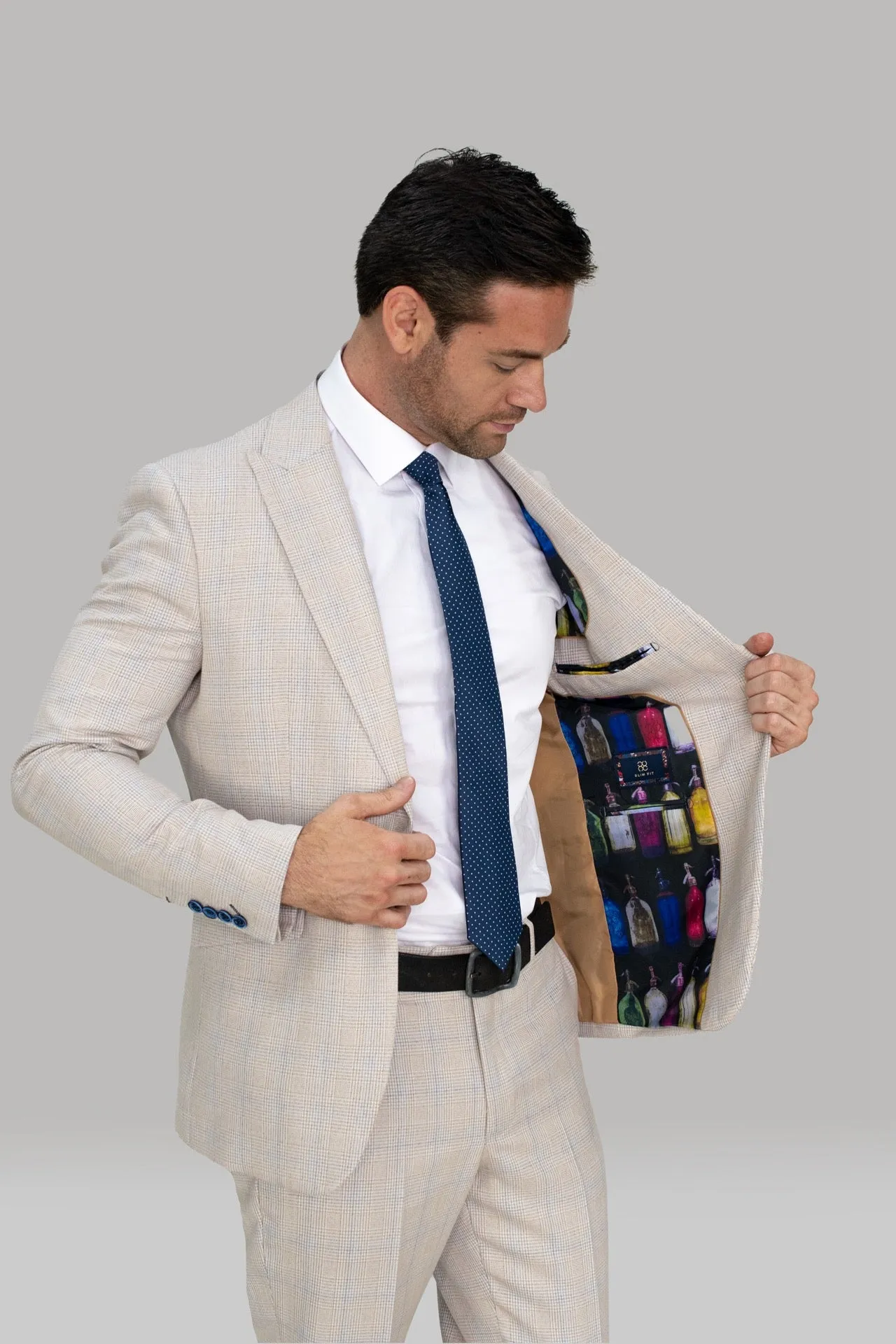 Caridi Slim Fit Beige Check Suit