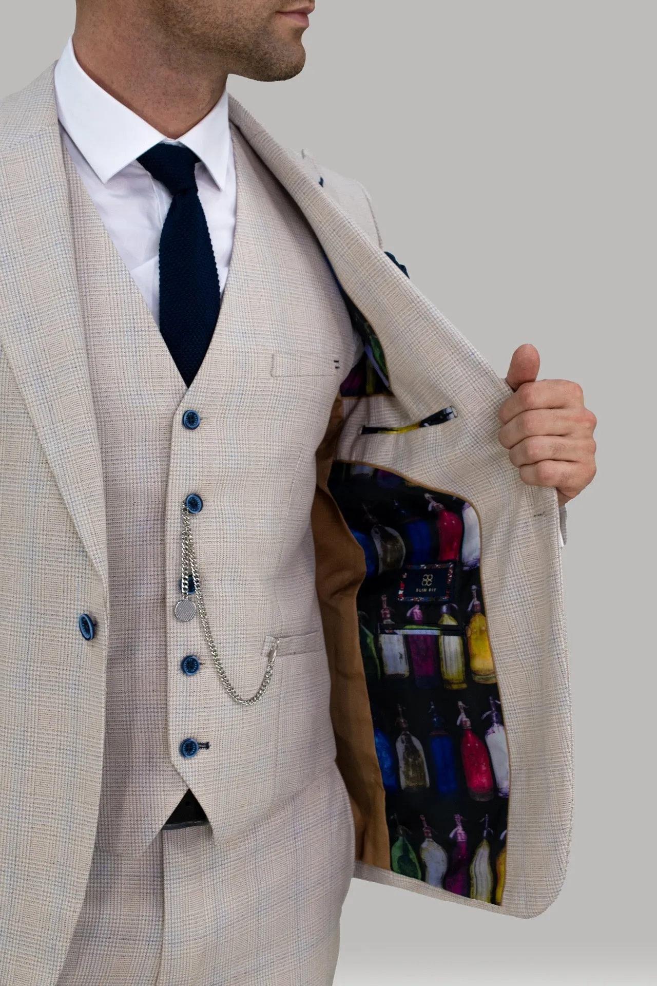 Caridi Slim Fit Beige Check Suit