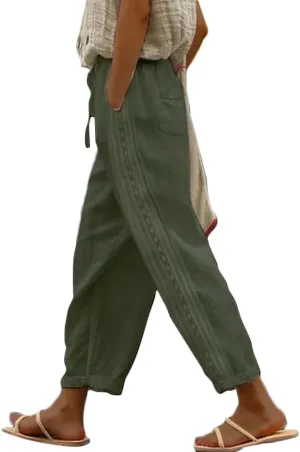 Casual Capris for Women Trendy Lightweight Wide Leg Loose Fit Pants Drawstring Crop Pants with Pockets