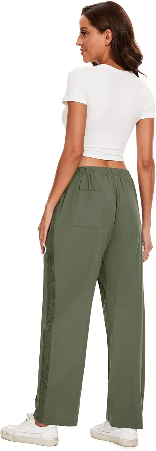Casual Capris for Women Trendy Lightweight Wide Leg Loose Fit Pants Drawstring Crop Pants with Pockets