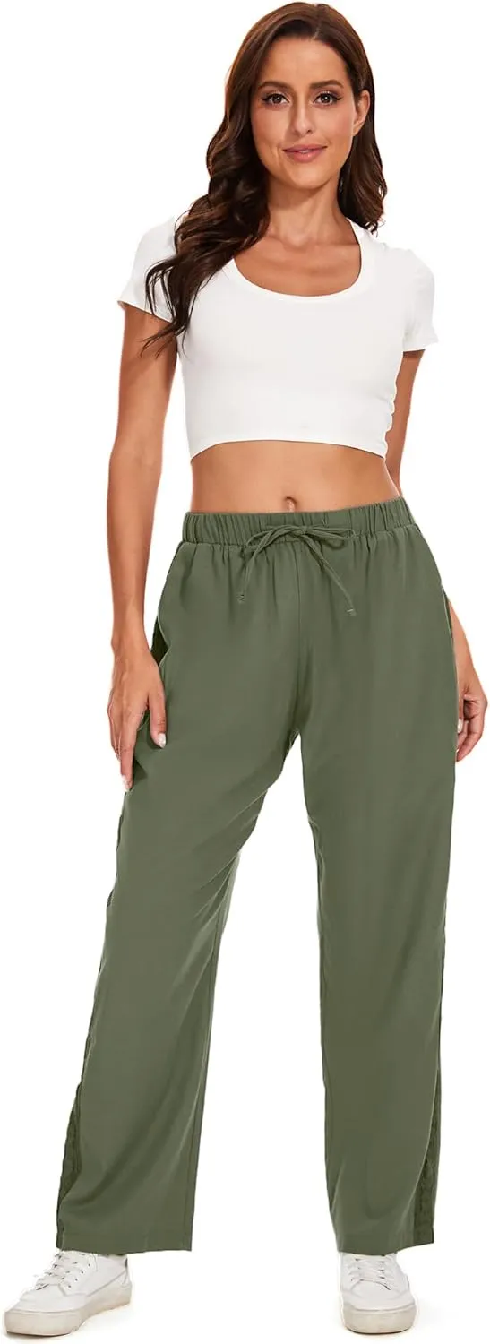 Casual Capris for Women Trendy Lightweight Wide Leg Loose Fit Pants Drawstring Crop Pants with Pockets
