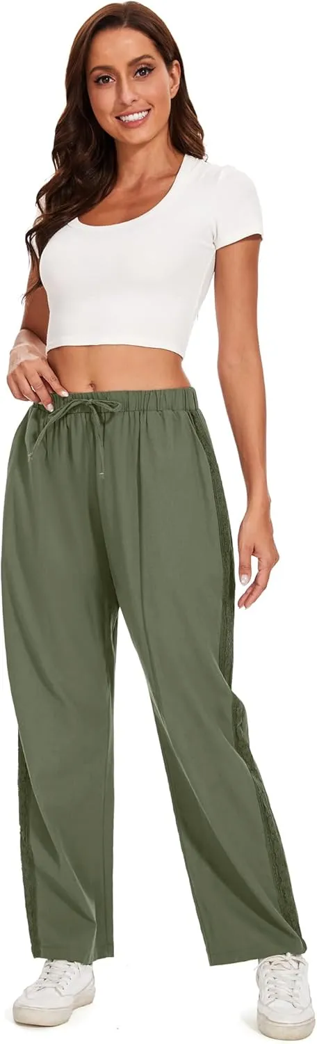 Casual Capris for Women Trendy Lightweight Wide Leg Loose Fit Pants Drawstring Crop Pants with Pockets