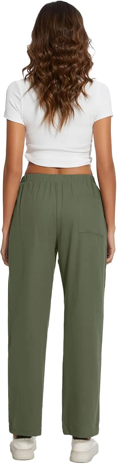 Casual Capris for Women Trendy Lightweight Wide Leg Loose Fit Pants Drawstring Crop Pants with Pockets