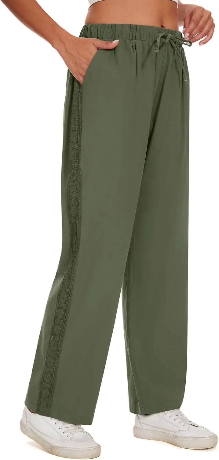 Casual Capris for Women Trendy Lightweight Wide Leg Loose Fit Pants Drawstring Crop Pants with Pockets