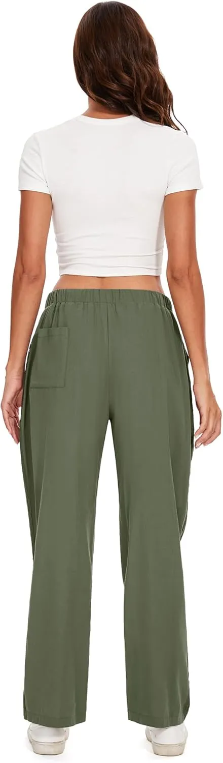 Casual Capris for Women Trendy Lightweight Wide Leg Loose Fit Pants Drawstring Crop Pants with Pockets