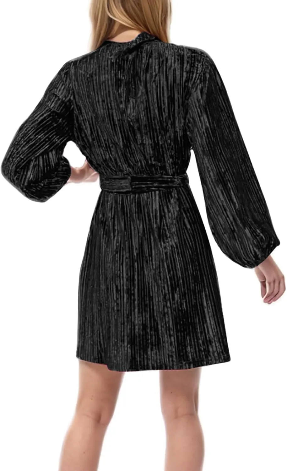 Casual Dresses for Women Womens Long Sleeve Dress Crew Neck Tie Waist A-Line Ruffle Swing Mini Dresses for Women