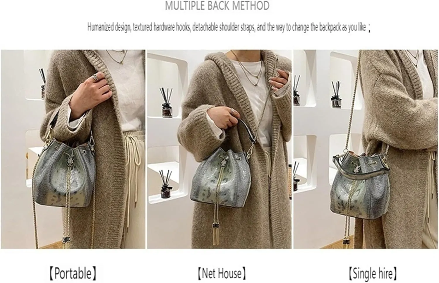 Chain shoulder handbag, light luxury fashion bucket bag, shoulder bag (Green)