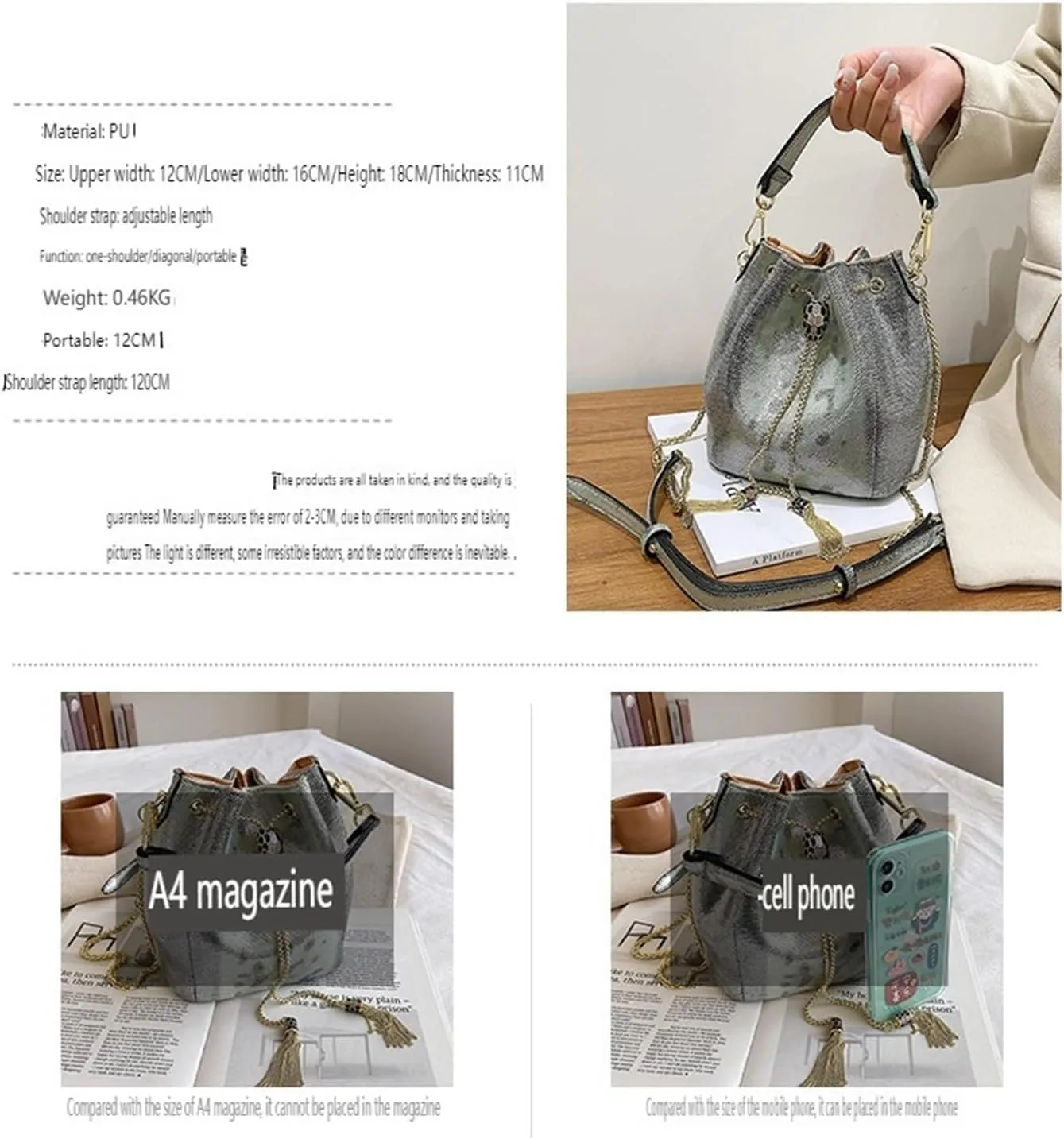 Chain shoulder handbag, light luxury fashion bucket bag, shoulder bag (Green)
