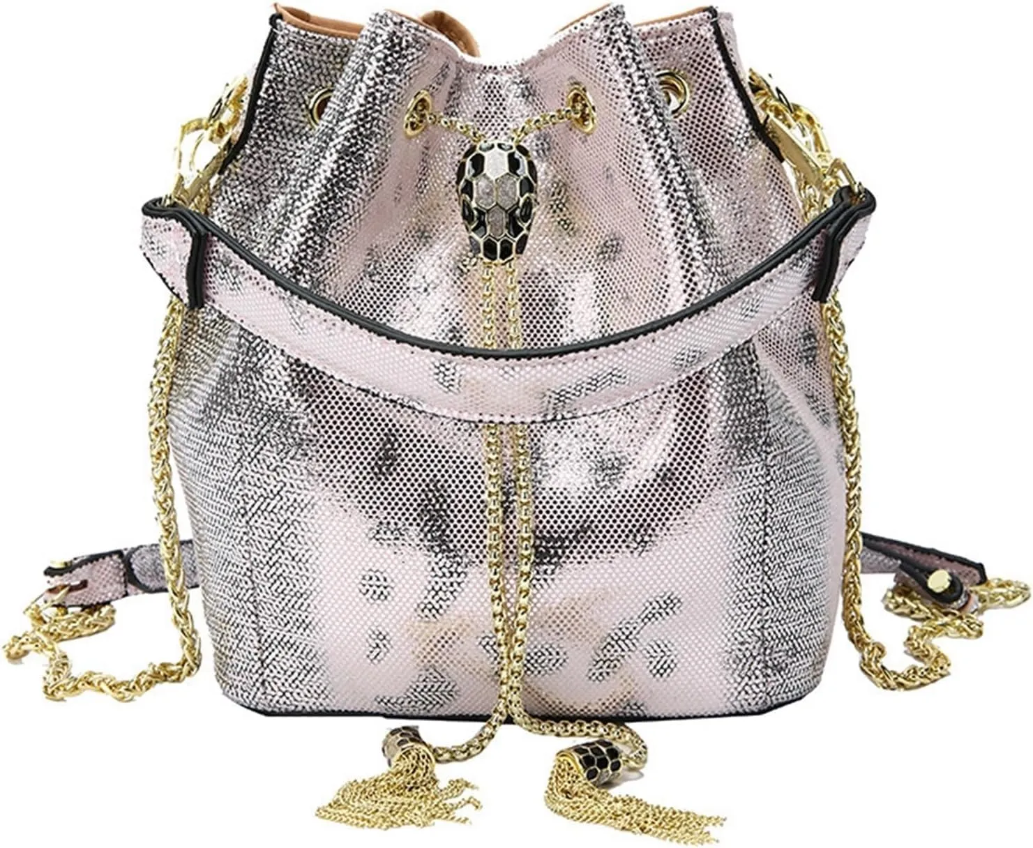 Chain shoulder handbag, light luxury fashion bucket bag, shoulder bag (Pink)