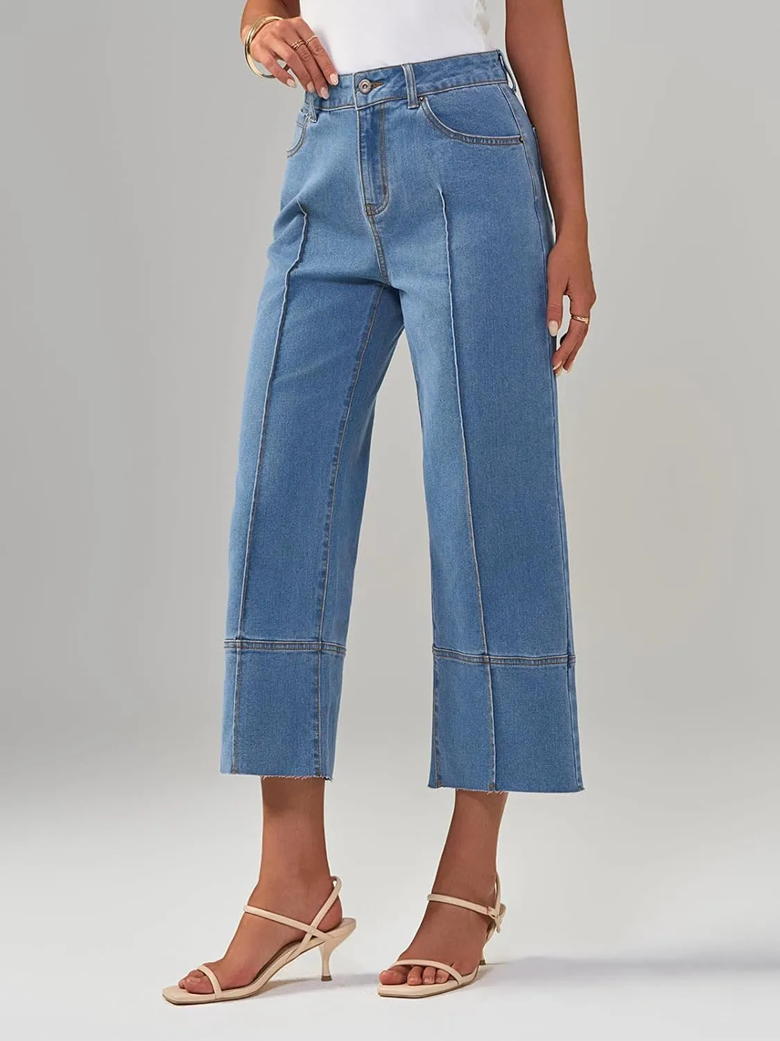 Cicy Bell Womens Baggy Wide Leg Cropped Jeans Casual High Waisted Loose Vintage Denim Pants with Pockets