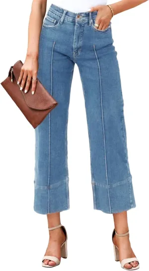 Cicy Bell Womens Baggy Wide Leg Cropped Jeans Casual High Waisted Loose Vintage Denim Pants with Pockets