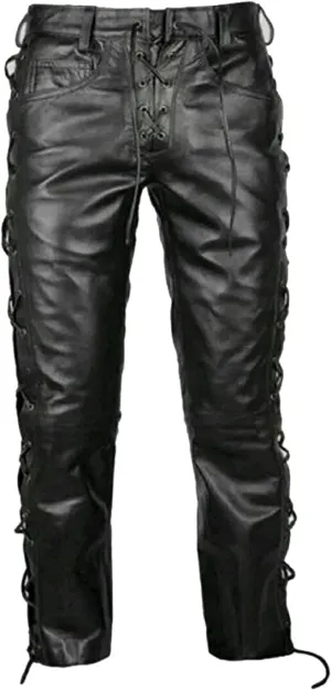 Classic Fit 5 Pockets Leather Pants for Men - Premium Biker Fashion Traditional Cowboy Western Pants