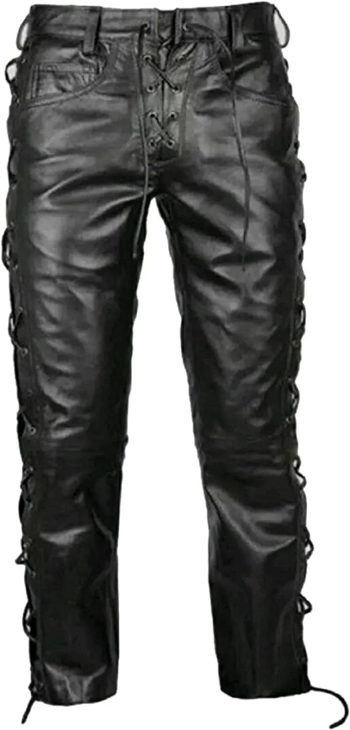 Classic Fit 5 Pockets Leather Pants for Men - Premium Biker Fashion Traditional Cowboy Western Pants