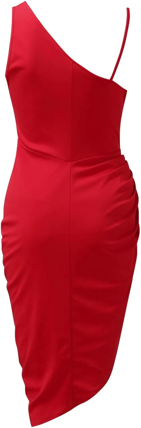 Cocktail Dresses for Women Sequin Bodycon Sexy One Shoulder Slit Midi Dress Summer Formal Elegant Plus Size Dress