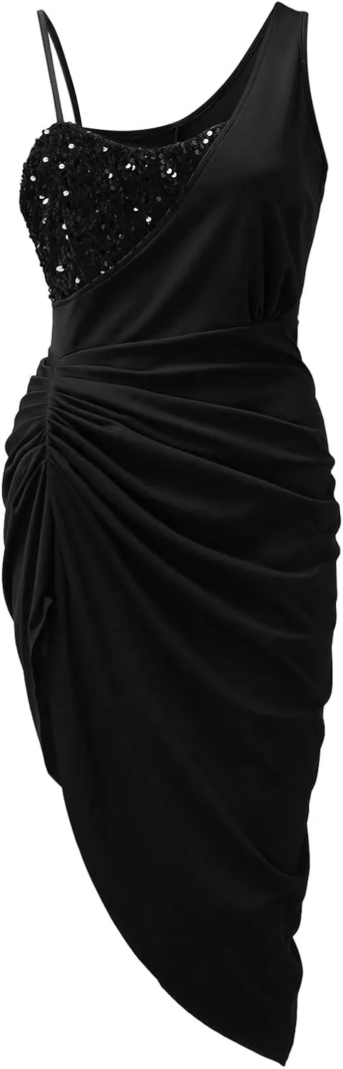 Cocktail Dresses for Women Sequin Bodycon Sexy One Shoulder Slit Midi Dress Summer Formal Elegant Plus Size Dress