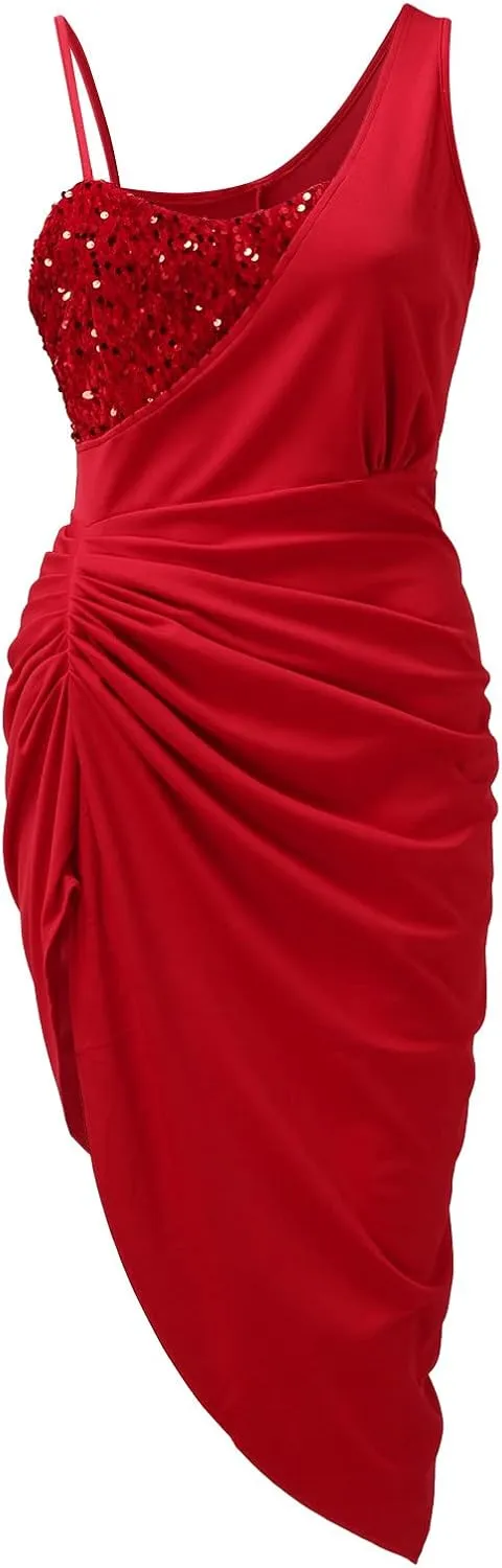 Cocktail Dresses for Women Sequin Bodycon Sexy One Shoulder Slit Midi Dress Summer Formal Elegant Plus Size Dress