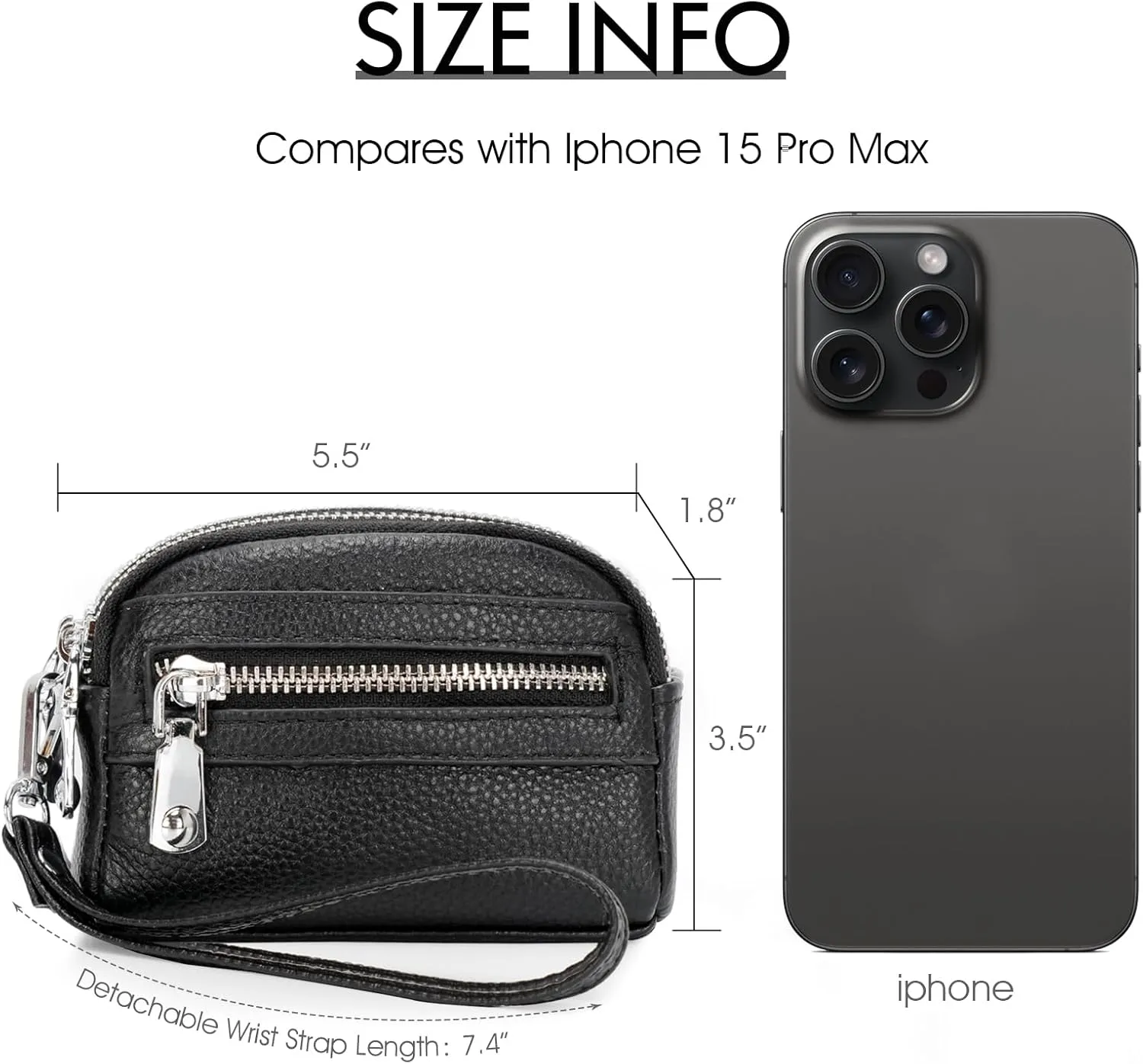 Coin Purse for Women Genuine Leather Small Triple Zipper Coin Wallet Pouch with Removable Wristlet Strap