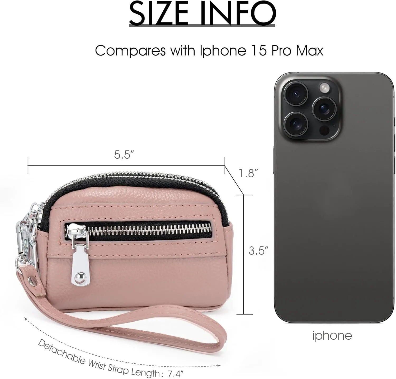 Coin Purse for Women Genuine Leather Small Triple Zipper Coin Wallet Pouch with Removable Wristlet Strap